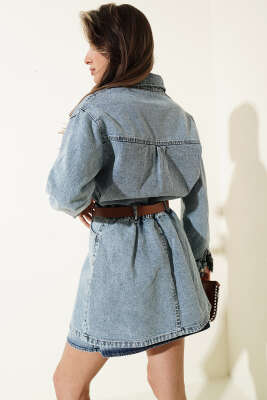 Seyyar Etekli Mini Kot Elbise Kot Mavisi - Kadın Giyim Modelleri