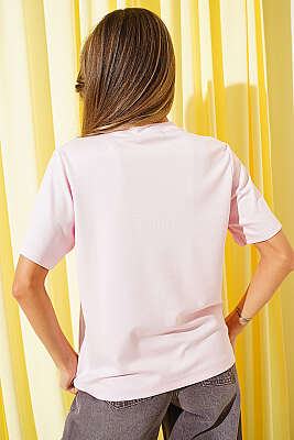 Shouke Kabartmalı T-shirt Pembe - Kadın Giyim Modelleri
