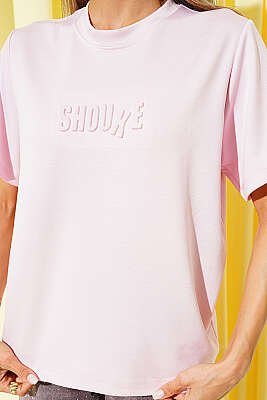 Shouke Kabartmalı T-shirt Pembe - Kadın Giyim Modelleri