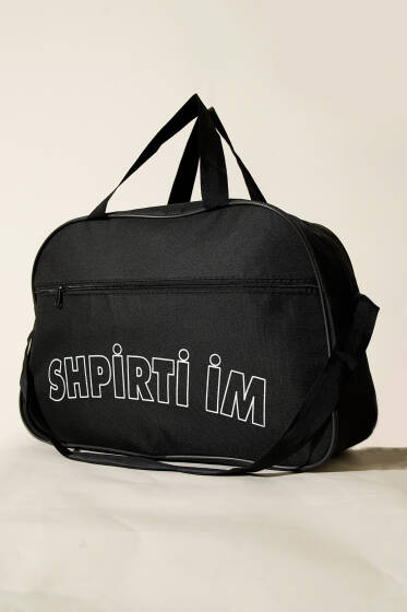 Shpirti İm Baskılı Fermuarlı Spor Çanta Siyah - Kol Çantası