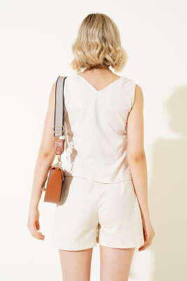 Sıfır Kol Dantelli Bluz Bej - Kadın Giyim Modelleri