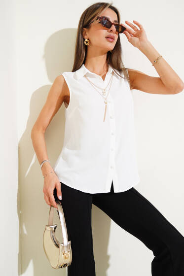 Sıfır Kol Gömlek Ekru - Kadın Giyim Modelleri