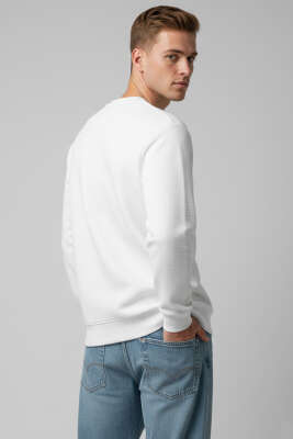  Sıfır Yaka Erkek Sweatshirt Beyaz - Erkek Sweatshirt