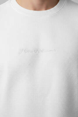  Sıfır Yaka Erkek Sweatshirt Beyaz - Erkek Sweatshirt