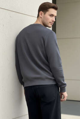  Sıfır Yaka Erkek Sweatshirt Füme - Erkek Sweatshirt