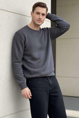  Sıfır Yaka Erkek Sweatshirt Füme - DYNAMO