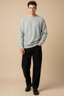  Sıfır Yaka Erkek Sweatshirt Gri - Erkek Sweatshirt