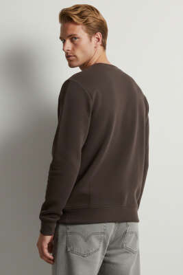  Sıfır Yaka Erkek Sweatshirt Kahve - Erkek Sweatshirt
