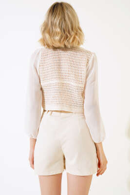 Şifon Detaylı Örme Hırka Kahve - Kadın Giyim Modelleri