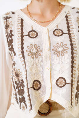 Şifon Detaylı Örme Hırka Kahve - Kadın Giyim Modelleri