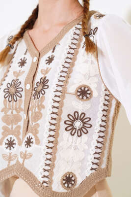 Şifon Detaylı Örme Hırka Latte - Kadın Giyim Modelleri