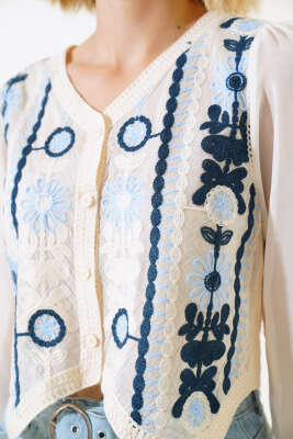 Şifon Detaylı Örme Hırka Mavi - Kadın Giyim Modelleri