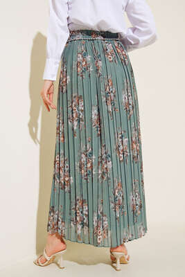 Şifon İnci Aksesuarlı Pliseli Etek Çağla Yeşili - Uzun Etek