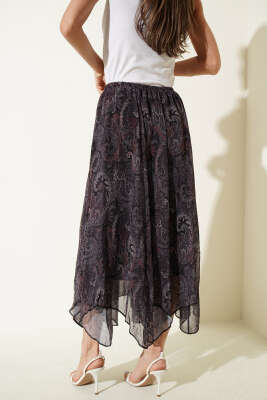 Şifon Paisley Desen Etek Siyah - Etek