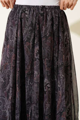 Şifon Paisley Desen Etek Siyah - Etek