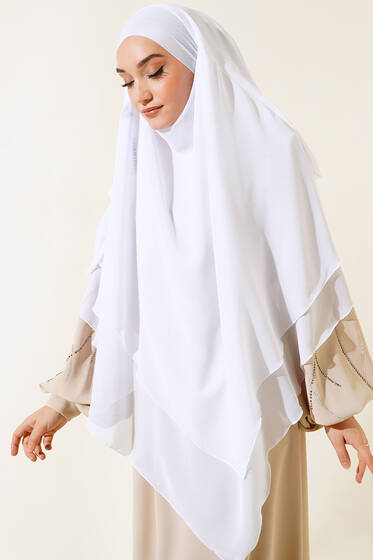 Şifon Sufle Hazır Şal Beyaz - Hazır Şal