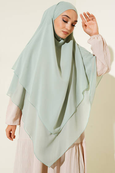 Şifon Sufle Hazır Şal Çağla Yeşil - Desenli Şal