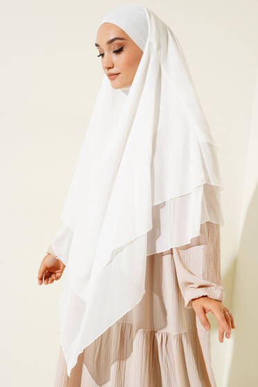 Şifon Sufle Hazır Şal Ekru - Desenli Şal