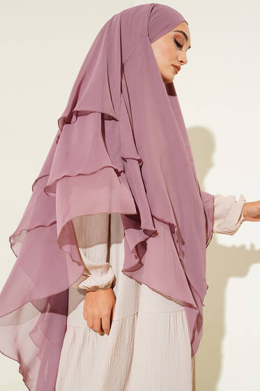 Şifon Sufle Hazır Şal Gül Kurusu - Desenli Şal