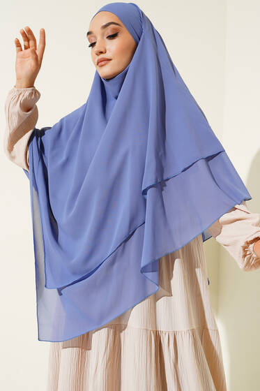 Şifon Sufle Hazır Şal İndigo - Desenli Şal