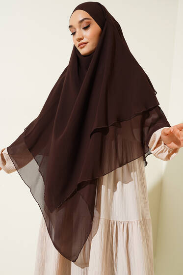 Şifon Sufle Hazır Şal Kahve - Desenli Şal