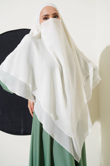 	 Şifon Sufle Hazır Şal Krem - Başörtüsü