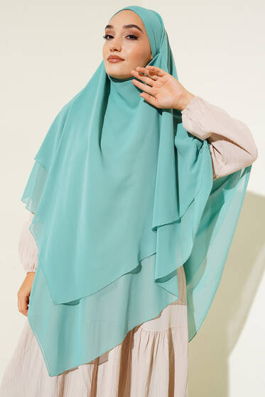 Şifon Sufle Hazır Şal Mint - Desenli Şal