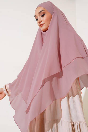 Şifon Sufle Hazır Şal Pudra - Desenli Şal