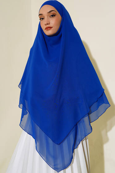 Şifon Sufle Hazır Şal Saks - Başörtüsü