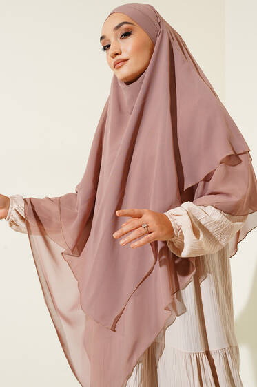 Şifon Sufle Hazır Şal Sütlü Kahve - Desenli Şal