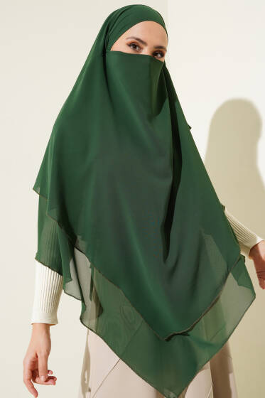 	 Şifon Sufle Hazır Şal Yeşil - Başörtüsü