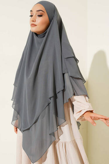 Şifon Sufle Himar Şal Gri - Başörtüsü