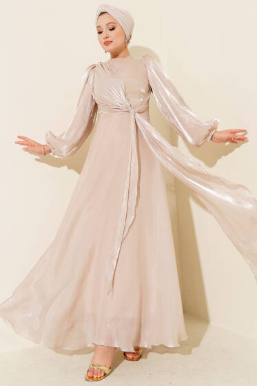 Şifon Yandan Bağlamalı Abiye Elbise Taş - Elbise