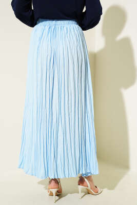 Sık Pileli Bel Lastikli Kırışık Etek Mavi - Uzun Etek