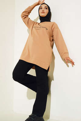 Silence is Luxury Baskılı Tunik Camel - Tunik