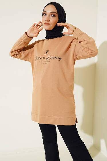 Silence is Luxury Baskılı Tunik Camel - Tunik