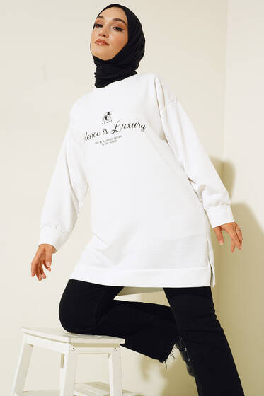 Silence is Luxury Baskılı Tunik Ekru - Tunik