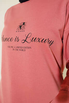Silence is Luxury Baskılı Tunik Gül Kurusu - Tunik