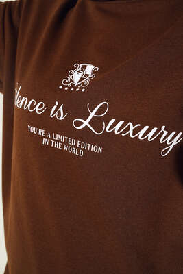 Silence is Luxury Baskılı Tunik Kahve - Tunik