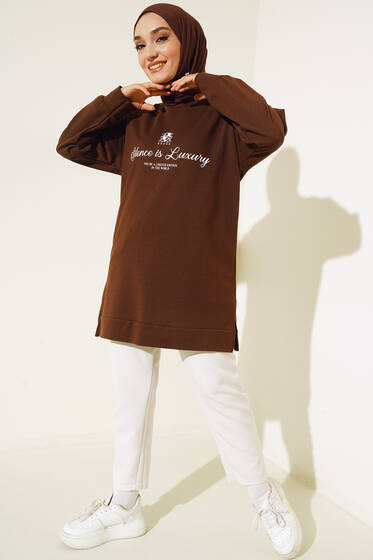 Silence is Luxury Baskılı Tunik Kahve - Tunik