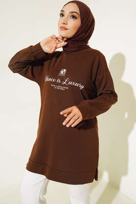 Silence is Luxury Baskılı Tunik Kahve - Tunik