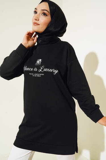 Silence is Luxury Baskılı Tunik Siyah - Tunik