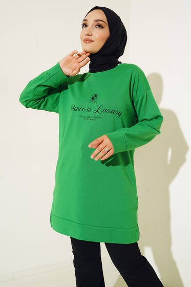 Silence is Luxury Baskılı Tunik Yeşil - Tunik