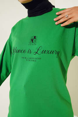 Silence is Luxury Baskılı Tunik Yeşil - Tunik