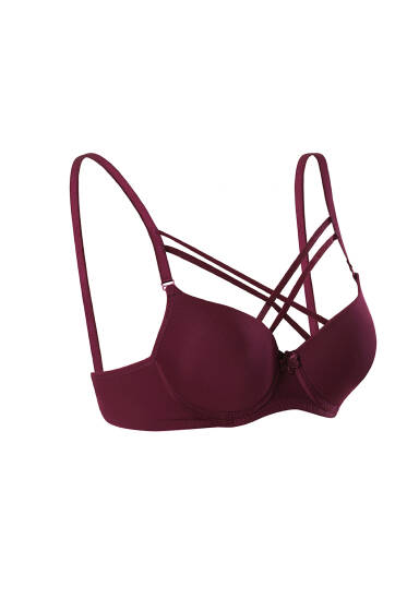 Silikonlu Destekli Micro Çapraz Sütyen Mürdüm - Destekli / Push Up Sütyen