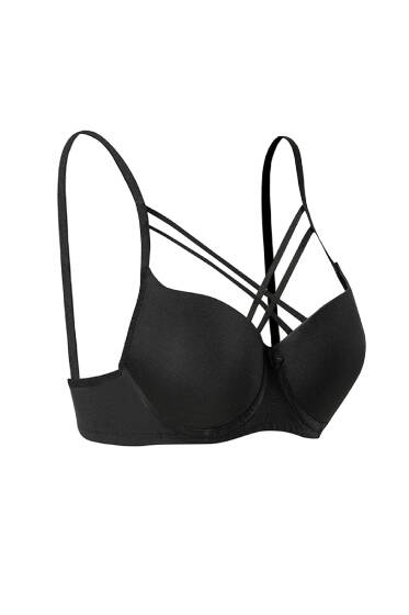 Silikonlu Destekli Micro Çapraz Sütyen Siyah - Destekli / Push Up Sütyen