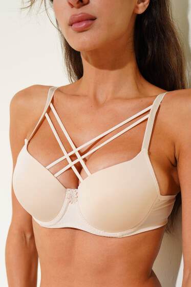 Silikonlu Destekli Micro Çapraz Sütyen Ten - Destekli / Push Up Sütyen