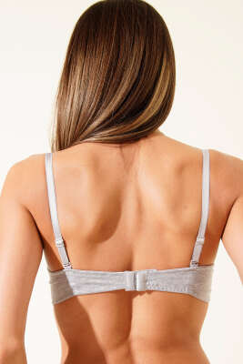 Silikonlu Destekli Straplez Sütyen Gri - Destekli / Push Up Sütyen
