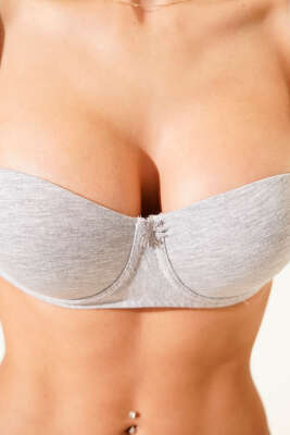 Silikonlu Destekli Straplez Sütyen Gri - Destekli / Push Up Sütyen