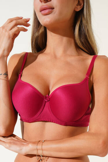 Silikonlu Düz Destekli Sütyen Bordo - Destekli / Push Up Sütyen
